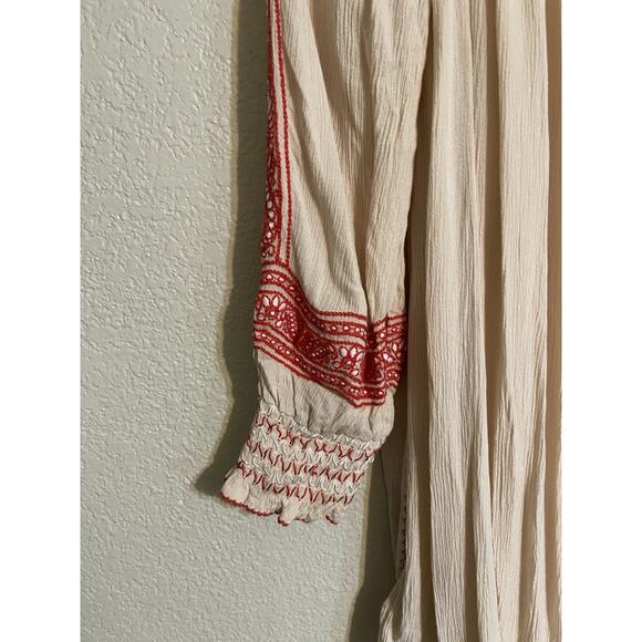 Free People Dress Women’s XS Wind‎ Willow Embroidered Cream and Red Summer - Picture 9 of 15